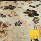 Luxury Black Floral Ornate Vine Textured Brocade Dress Fabric Metallic 59" Wide