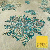 Luxury Floral Rose Trio Wave Textured Brocade Dress Fabric Metallic 59" Wide