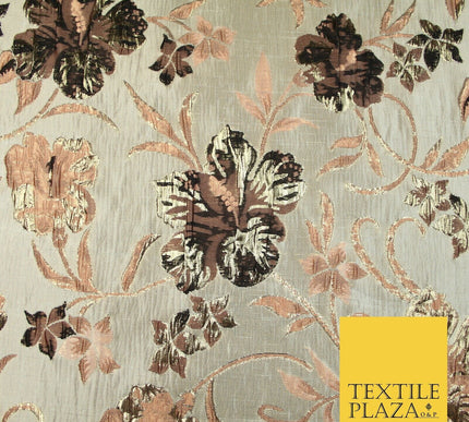 Luxury Black Floral Ornate Vine Textured Brocade Dress Fabric Metallic 59" Wide