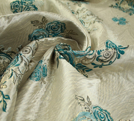 Luxury Floral Rose Trio Wave Textured Brocade Dress Fabric Metallic 59" Wide