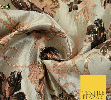 Luxury Black Floral Ornate Vine Textured Brocade Dress Fabric Metallic 59" Wide