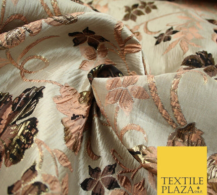 Luxury Black Floral Ornate Vine Textured Brocade Dress Fabric Metallic 59" Wide
