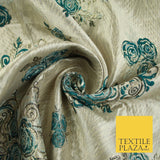 Luxury Floral Rose Trio Wave Textured Brocade Dress Fabric Metallic 59" Wide