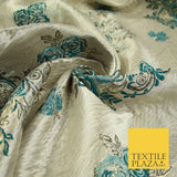 Luxury Floral Rose Trio Wave Textured Brocade Dress Fabric Metallic 59" Wide