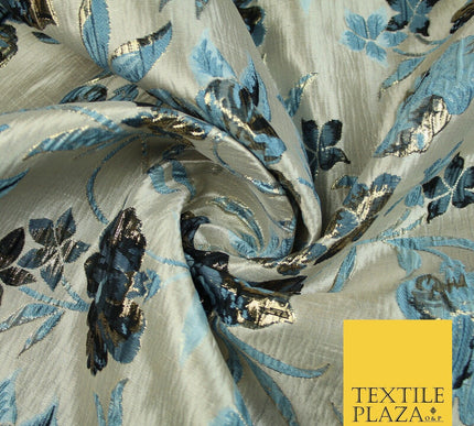 Luxury Black Floral Ornate Vine Textured Brocade Dress Fabric Metallic 59" Wide