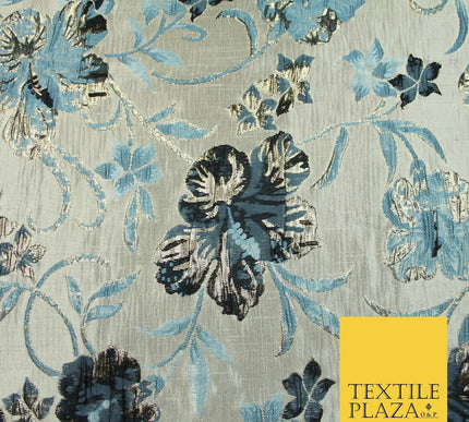 Luxury Black Floral Ornate Vine Textured Brocade Dress Fabric Metallic 59" Wide