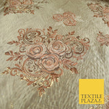 Luxury Floral Rose Trio Wave Textured Brocade Dress Fabric Metallic 59" Wide