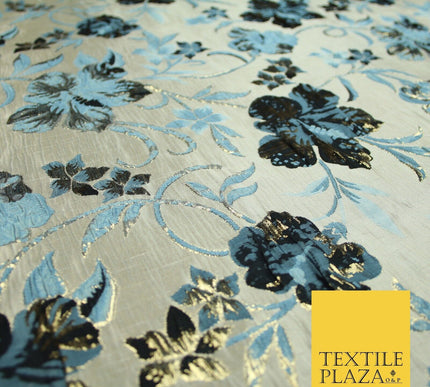 Luxury Black Floral Ornate Vine Textured Brocade Dress Fabric Metallic 59" Wide