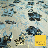Luxury Black Floral Ornate Vine Textured Brocade Dress Fabric Metallic 59" Wide