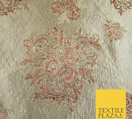 Luxury Floral Rose Trio Wave Textured Brocade Dress Fabric Metallic 59" Wide