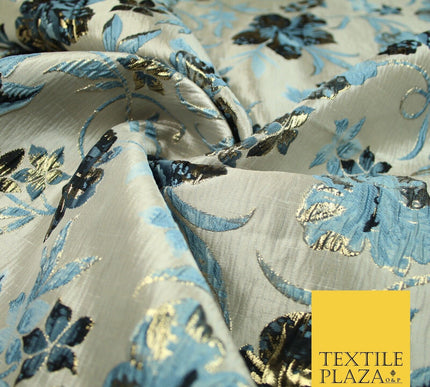 Luxury Black Floral Ornate Vine Textured Brocade Dress Fabric Metallic 59" Wide