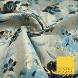 Luxury Black Floral Ornate Vine Textured Brocade Dress Fabric Metallic 59" Wide