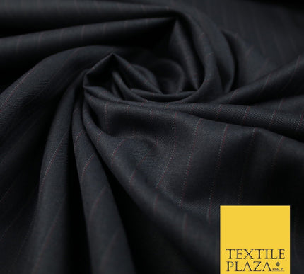 NAVY SUPERFINE180S MICRODOT 12mm MAROON/GREY PINSTRIPE MEN'S SUITING FABRIC 7472