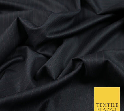 NAVY SUPERFINE180S MICRODOT 12mm MAROON/GREY PINSTRIPE MEN'S SUITING FABRIC 7472