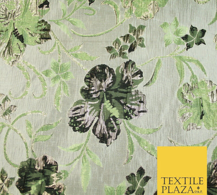 Luxury Black Floral Ornate Vine Textured Brocade Dress Fabric Metallic 59" Wide