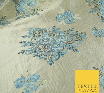 Luxury Floral Rose Trio Wave Textured Brocade Dress Fabric Metallic 59" Wide