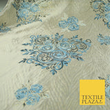 Luxury Floral Rose Trio Wave Textured Brocade Dress Fabric Metallic 59" Wide