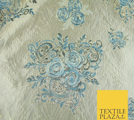 Luxury Floral Rose Trio Wave Textured Brocade Dress Fabric Metallic 59" Wide