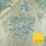 Luxury Floral Rose Trio Wave Textured Brocade Dress Fabric Metallic 59" Wide