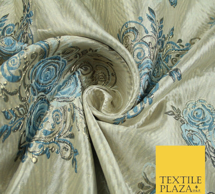 Luxury Floral Rose Trio Wave Textured Brocade Dress Fabric Metallic 59" Wide