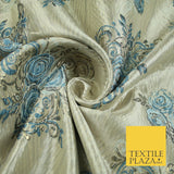 Luxury Floral Rose Trio Wave Textured Brocade Dress Fabric Metallic 59" Wide