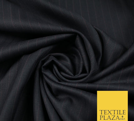 NAVY SUPERFINE180S MICRODOT 12mm MAROON/GREY PINSTRIPE MEN'S SUITING FABRIC 7472