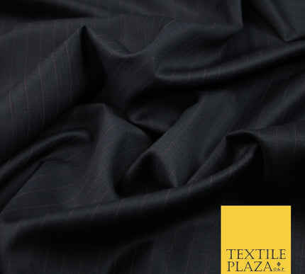NAVY SUPERFINE180S MICRODOT 12mm MAROON/GREY PINSTRIPE MEN'S SUITING FABRIC 7472