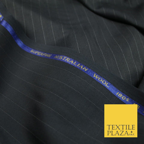BLACK 15mm SUPERFINE AUSTRALIAN WOOL 180S MICRODOT PINSTRIPE SUITING FABRIC 7471