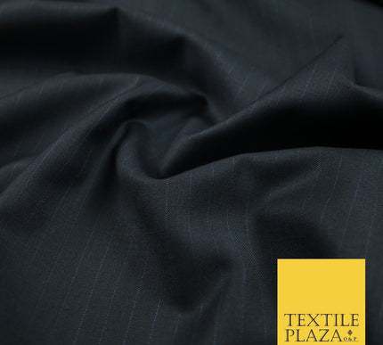NAVY FINE WOOL CASHMERE120S MICRODOT 12mm BLUE PINSTRIPE SUITING FABRIC 7473