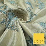 Luxury Floral Rose Trio Wave Textured Brocade Dress Fabric Metallic 59" Wide