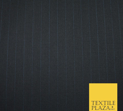 NAVY FINE WOOL CASHMERE120S MICRODOT 12mm BLUE PINSTRIPE SUITING FABRIC 7473