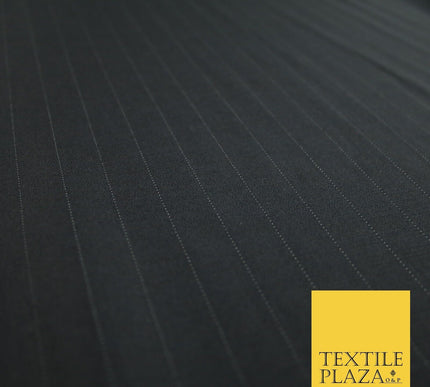 BLACK 15mm SUPERFINE AUSTRALIAN WOOL 180S MICRODOT PINSTRIPE SUITING FABRIC 7471