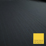 NAVY FINE WOOL CASHMERE120S MICRODOT 12mm BLUE PINSTRIPE SUITING FABRIC 7473