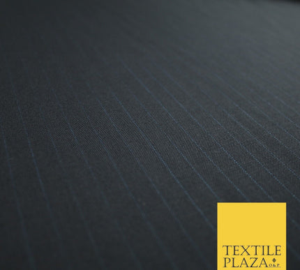 NAVY FINE WOOL CASHMERE120S MICRODOT 12mm BLUE PINSTRIPE SUITING FABRIC 7473