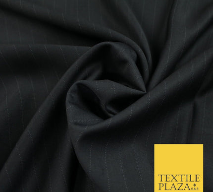 BLACK 15mm SUPERFINE AUSTRALIAN WOOL 180S MICRODOT PINSTRIPE SUITING FABRIC 7471