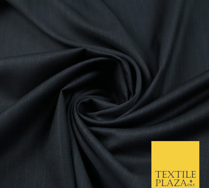 NAVY FINE WOOL CASHMERE120S MICRODOT 12mm BLUE PINSTRIPE SUITING FABRIC 7473