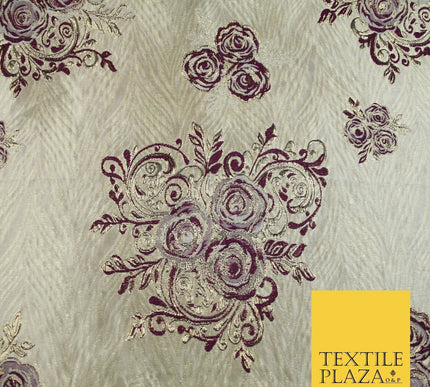 Luxury Floral Rose Trio Wave Textured Brocade Dress Fabric Metallic 59" Wide