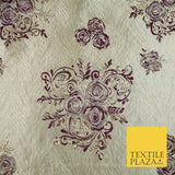 Luxury Floral Rose Trio Wave Textured Brocade Dress Fabric Metallic 59" Wide