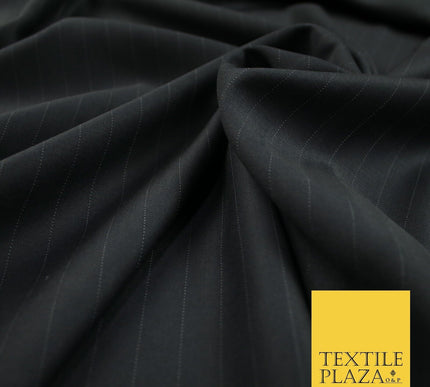 BLACK 15mm SUPERFINE AUSTRALIAN WOOL 180S MICRODOT PINSTRIPE SUITING FABRIC 7471