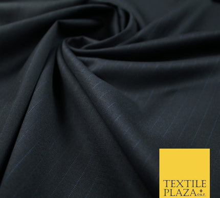 NAVY FINE WOOL CASHMERE120S MICRODOT 12mm BLUE PINSTRIPE SUITING FABRIC 7473