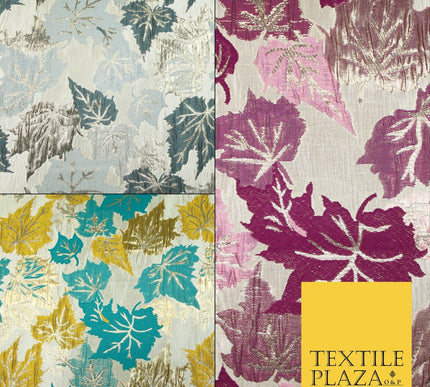 Luxury Autumnal Falling Maple Leaves Textured Brocade Dress Fabric Metallic 59"