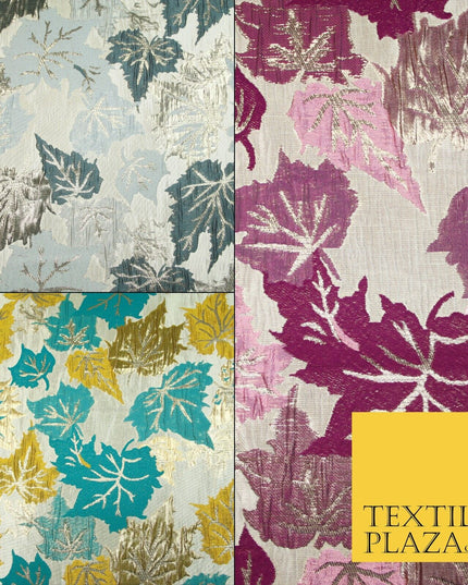 Luxury Autumnal Falling Maple Leaves Textured Brocade Dress Fabric Metallic 59"