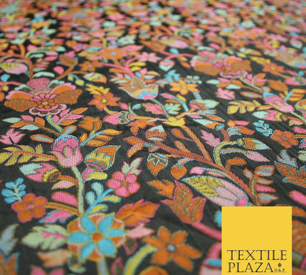 Luxury Black Multicolour Intense Floral Brocade Jacquard Dress Fabric 59" 7486