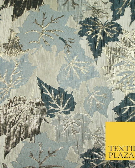 Luxury Autumnal Falling Maple Leaves Textured Brocade Dress Fabric Metallic 59"