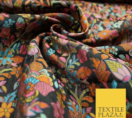 Luxury Black Multicolour Intense Floral Brocade Jacquard Dress Fabric 59" 7486