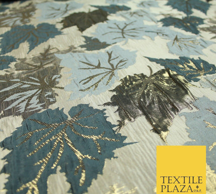 Luxury Autumnal Falling Maple Leaves Textured Brocade Dress Fabric Metallic 59"