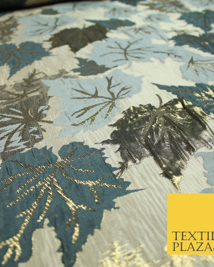 Luxury Autumnal Falling Maple Leaves Textured Brocade Dress Fabric Metallic 59"