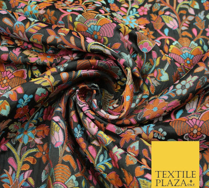 Luxury Black Multicolour Intense Floral Brocade Jacquard Dress Fabric 59" 7486