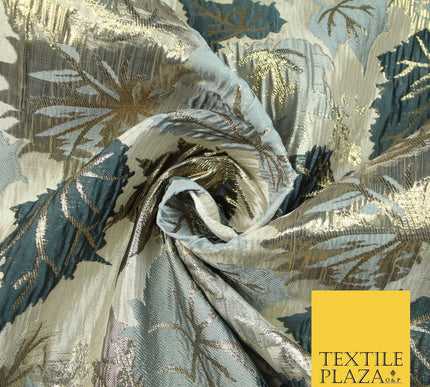 Luxury Autumnal Falling Maple Leaves Textured Brocade Dress Fabric Metallic 59"