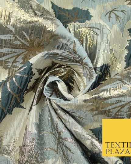 Luxury Autumnal Falling Maple Leaves Textured Brocade Dress Fabric Metallic 59"